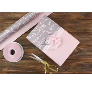 Бумага упаковочная крафт двусторонняя "Ветка" серая+розовая в рулоне (8м*0,7м)80 г/м² 255-4365