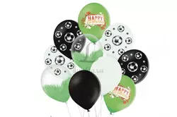 Набір повітряних кульок "Hapy Birthday футбол", чорний, білий, браш, з печаткою, 10 шт. 251-9036
