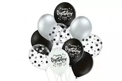 Набір куль, "Happy birthday зірки" чорний, срібло хром 10 шт. в уп. 251-9180