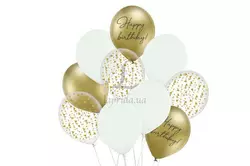 Набір куль "Happy birthday золото", білий, золото хром, 10 шт. в уп. 251-9012