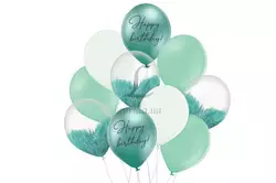 Набор шаров "Happy birthday тиффани", белый, браш, хром, 10шт. в уп. 251-9241