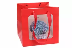 Подарочный пакет с окном красный  (15х15х15см) 31-12304
