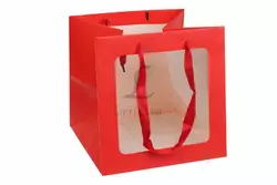 Подарочный пакет с окном красный  (20х20х20см) 31-12311
